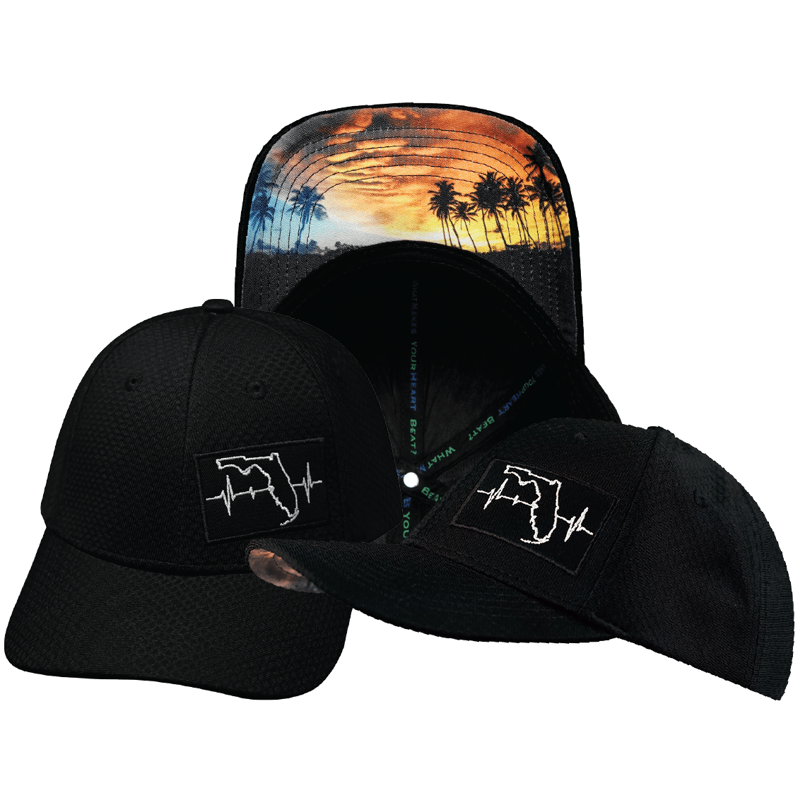 The Heartbeat Brand Florida Hat - Airmesh - Athletic Fit - Black - Fabric Back — main product shot