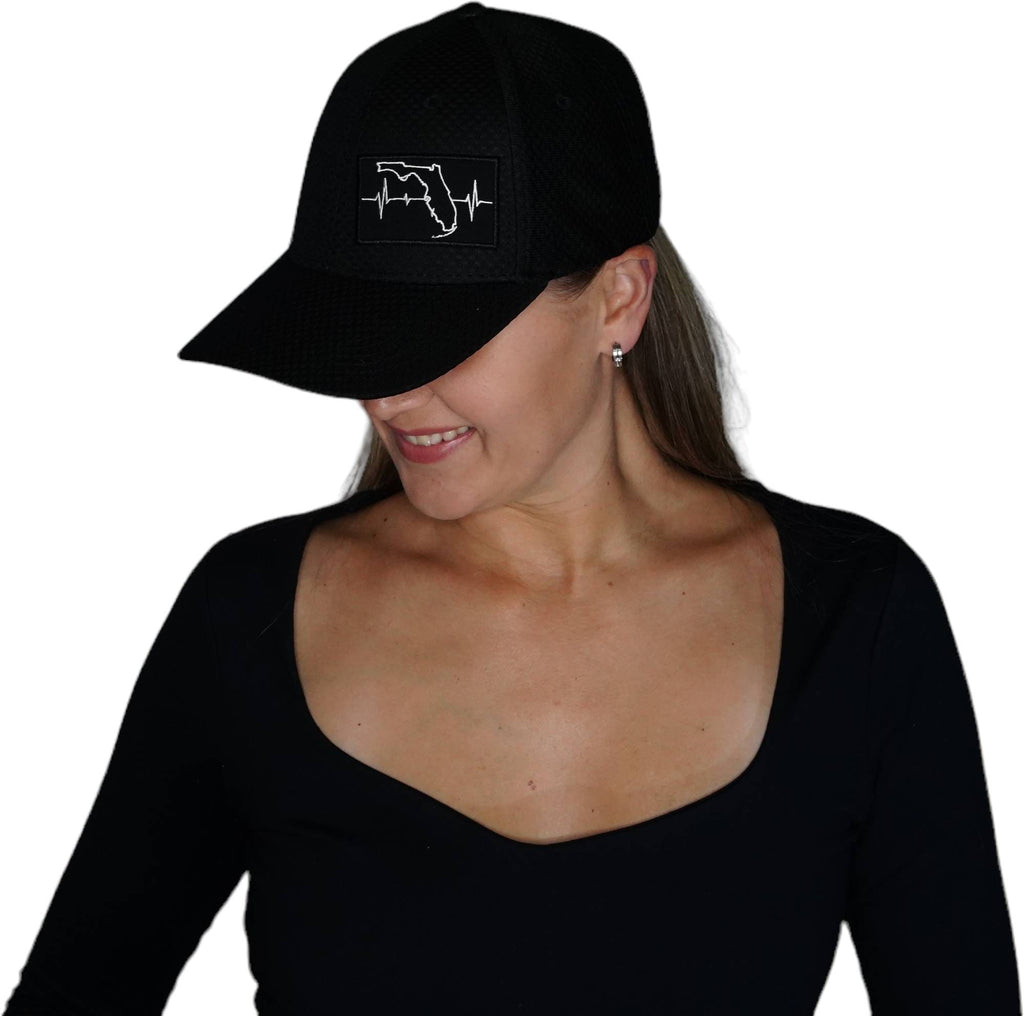 The Heartbeat Brand Florida Hat - Airmesh - Athletic Fit - Black - Fabric Back — low profile hat category context