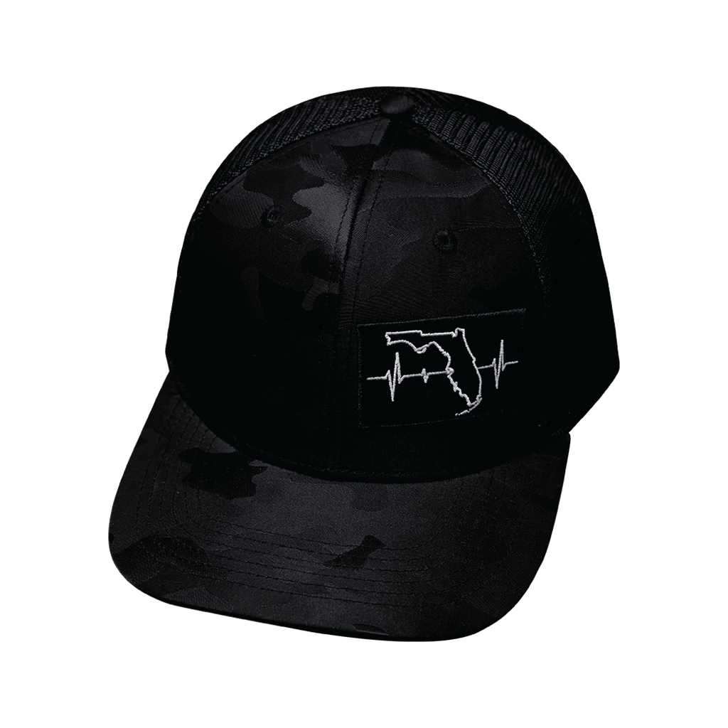 Florida Hat - Baseball Hat Fit - Black Camo / Black - Trucker Mesh