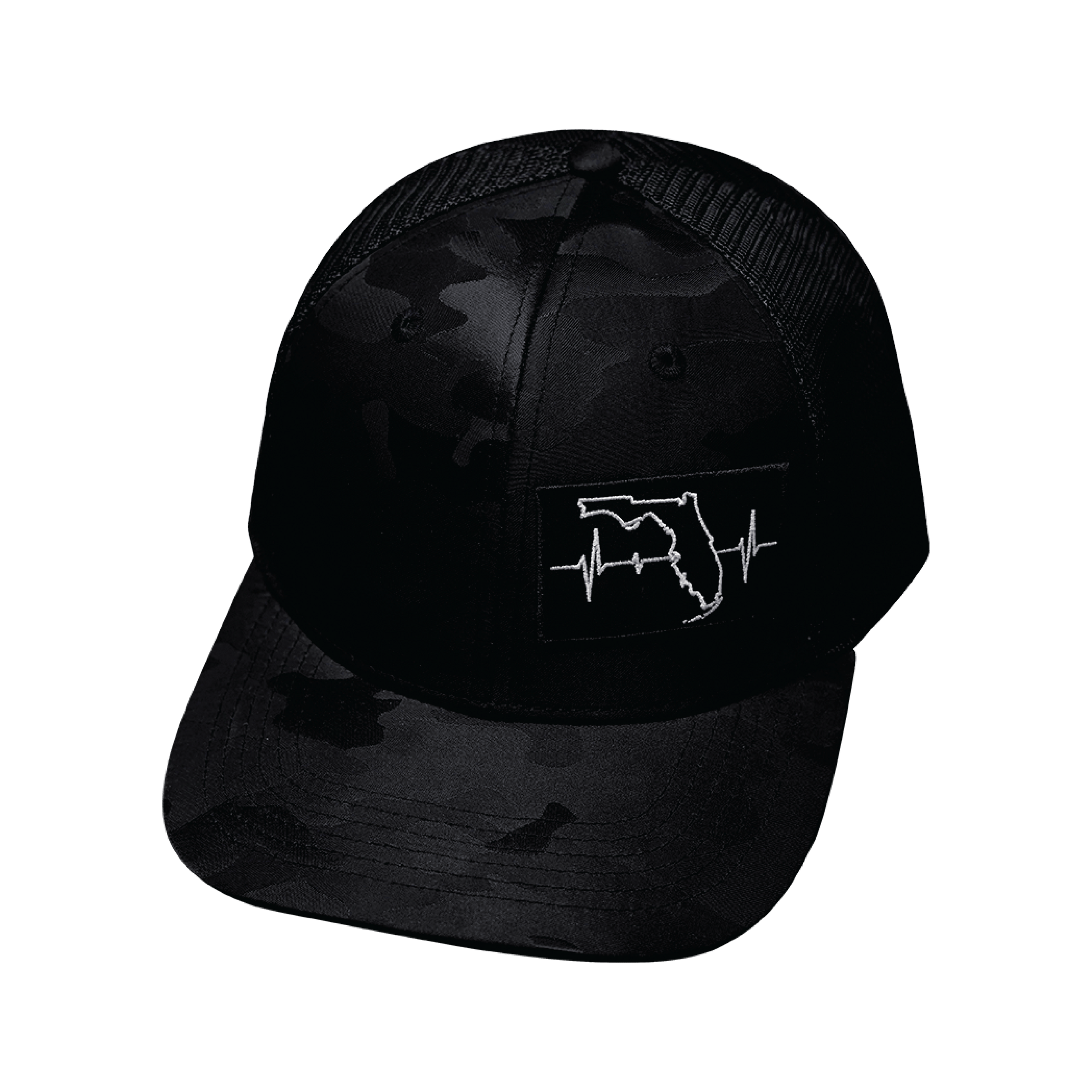 Florida Hat - Baseball Hat Fit - Black Camo / Black - Trucker Mesh