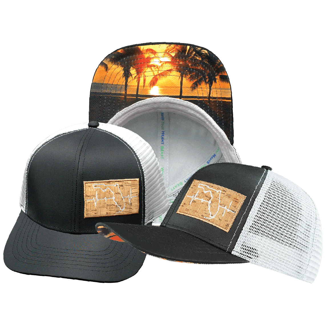The Heartbeat Brand Florida Hat - Baseball Hat Fit - Black / Gray - Trucker Mesh — main product shot