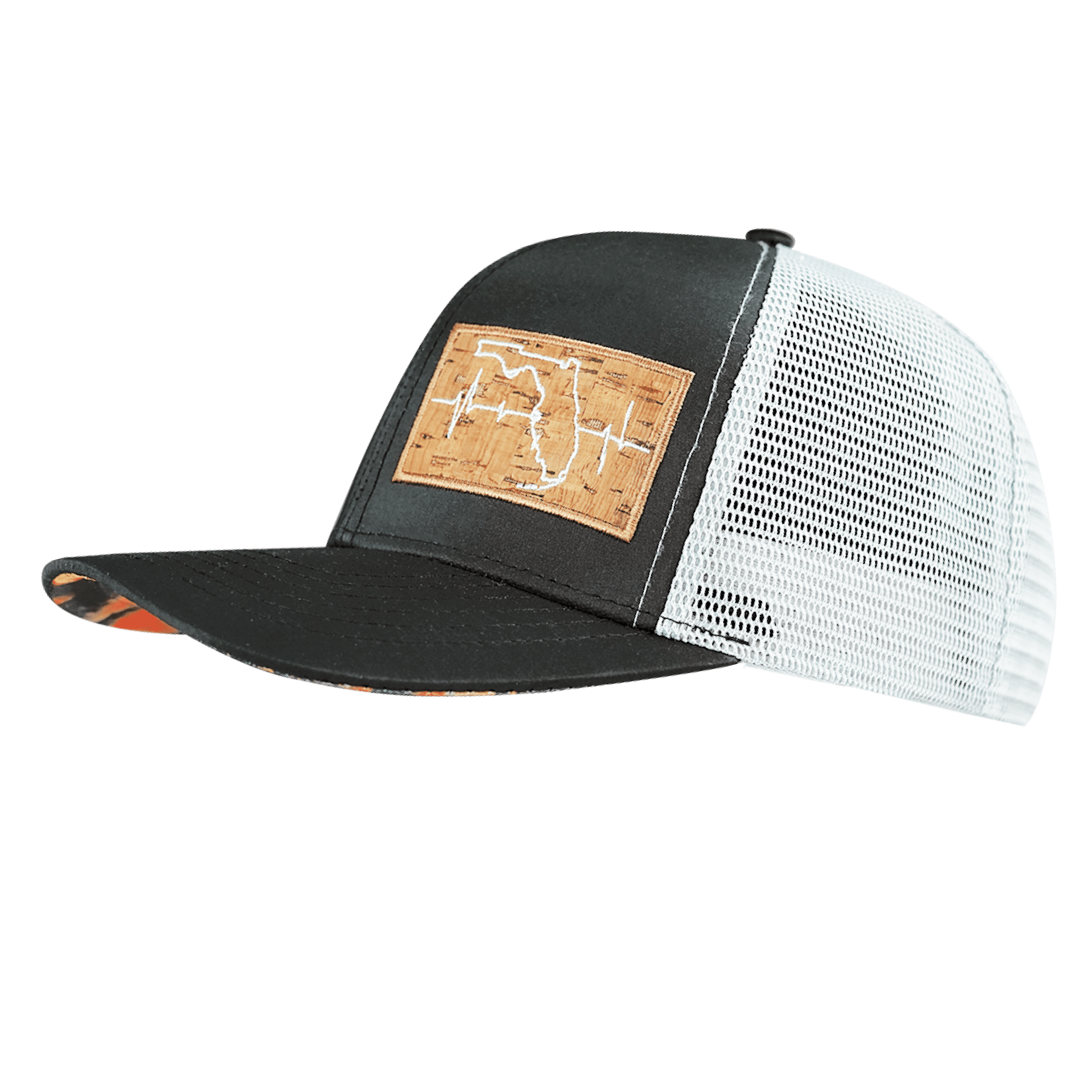 The Heartbeat Brand Florida Hat - Baseball Hat Fit - Black / Gray - Trucker Mesh — side view
