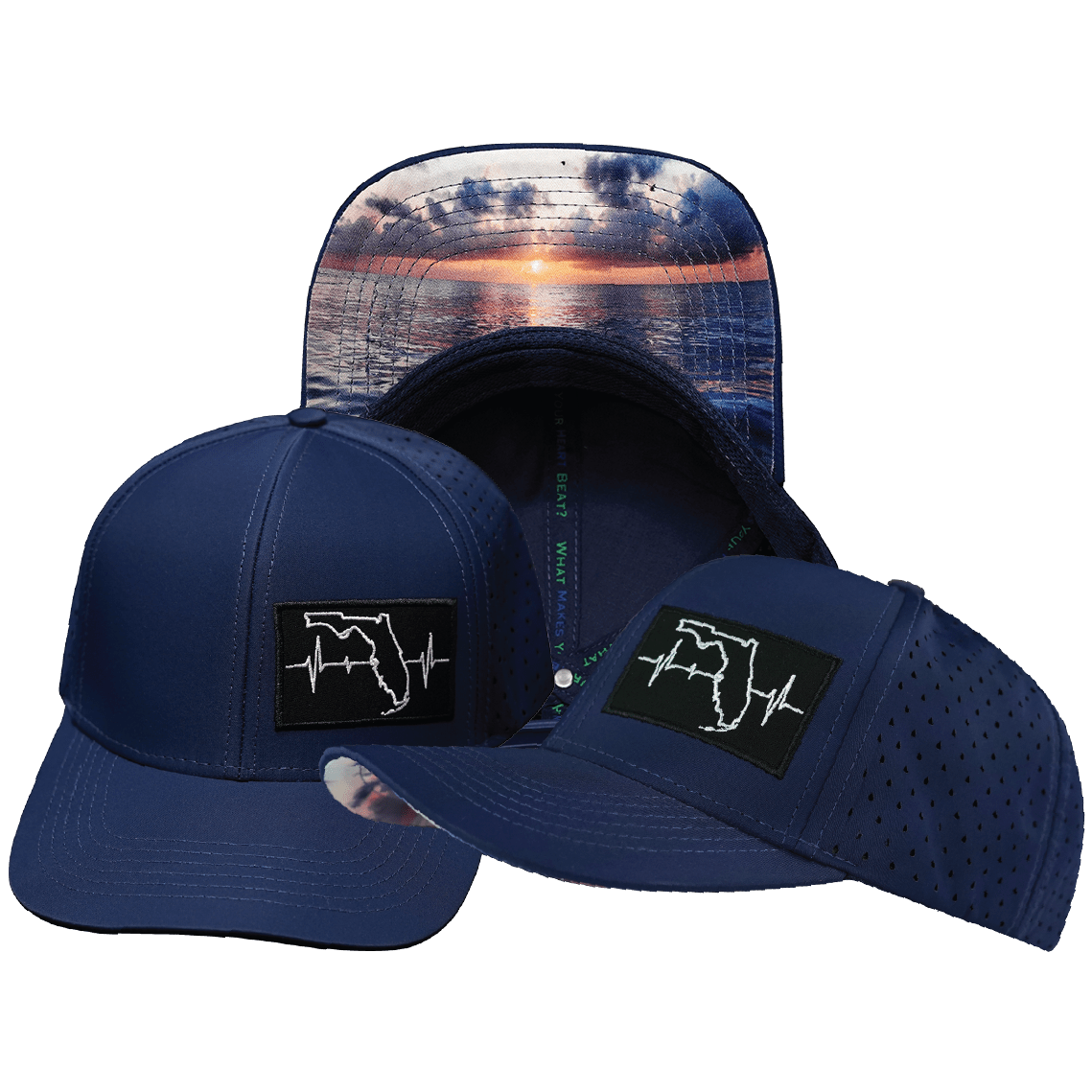 The Heartbeat Brand Florida Hat - Baseball Hat Fit - Dark Blue - Laser Mesh — main product shot