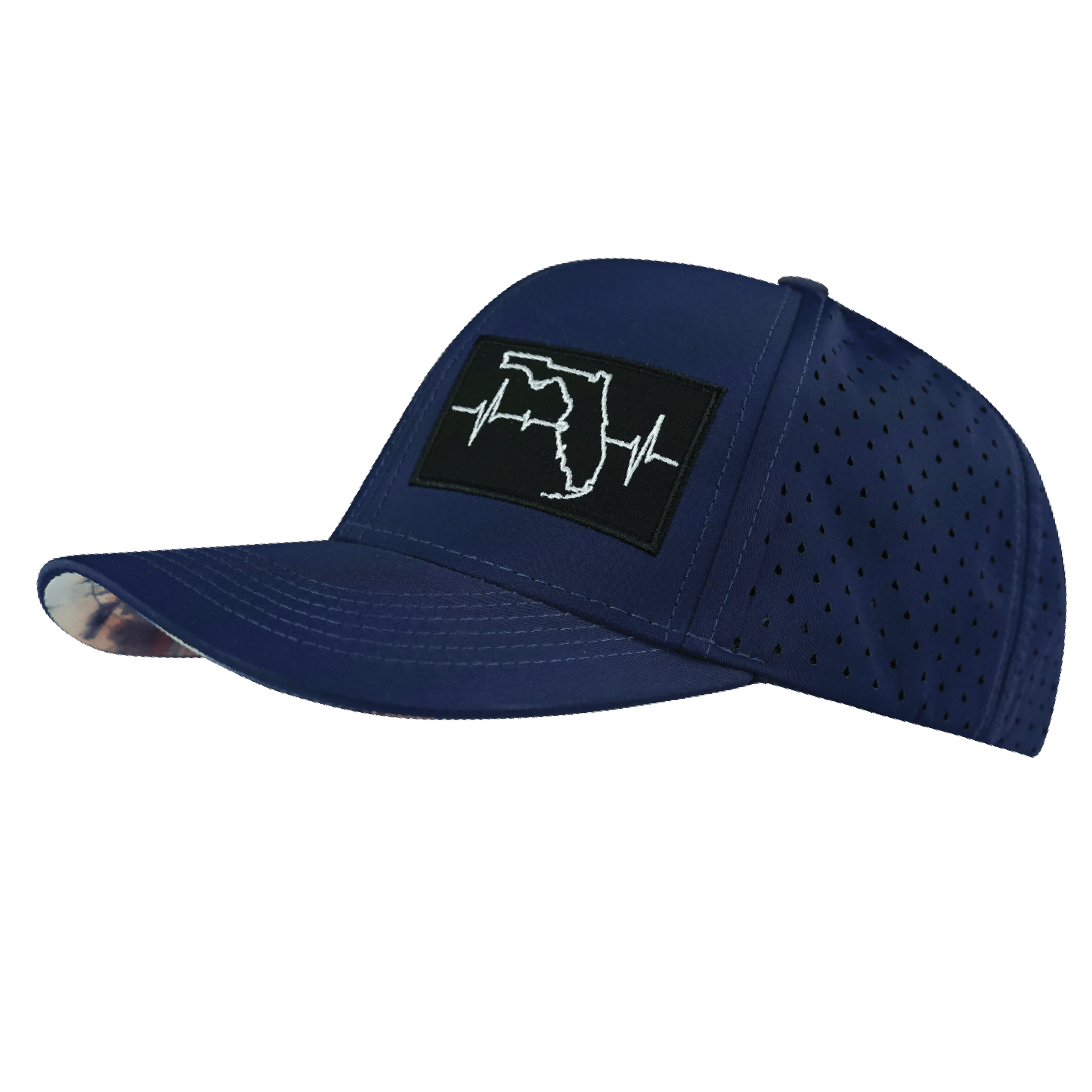 The Heartbeat Brand Florida Hat - Baseball Hat Fit - Dark Blue - Laser Mesh — side view