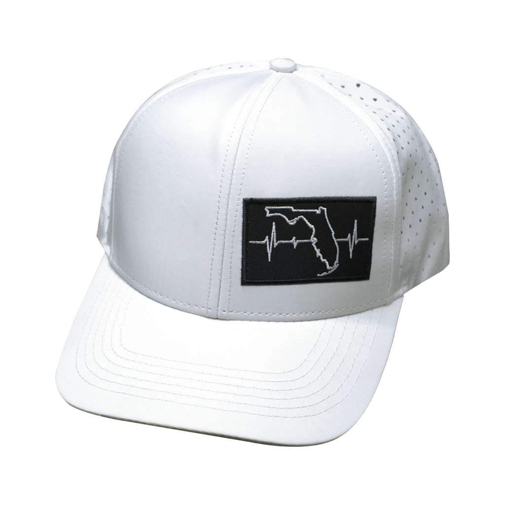 The Heartbeat Brand Florida Hat - Baseball Hat Fit - White - Laser Mesh — lifestyle worn / used context