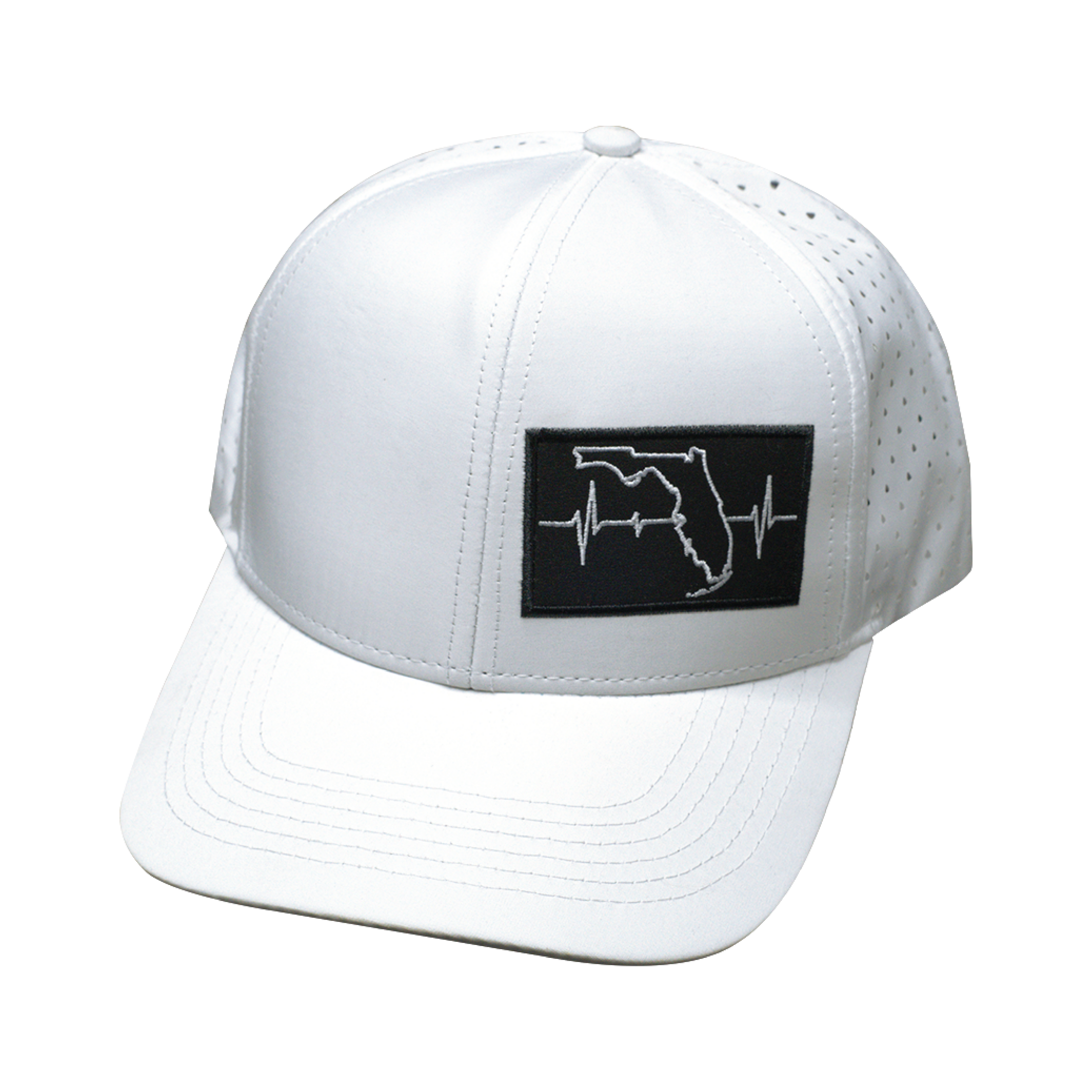 The Heartbeat Brand Florida Hat - Baseball Hat Fit - White - Laser Mesh — lifestyle worn / used context