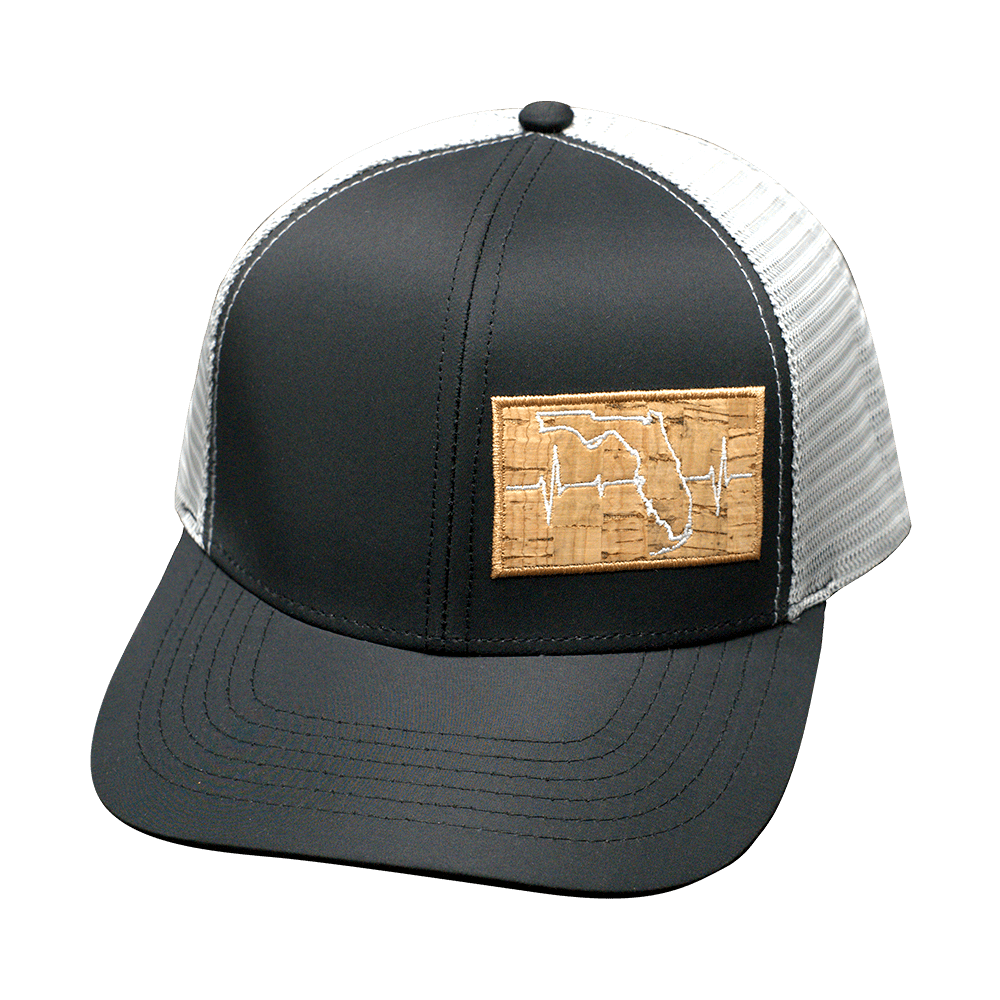 The Heartbeat Brand Florida Hat - Baseball Hat Fit - Black / Gray - Trucker Mesh — back view