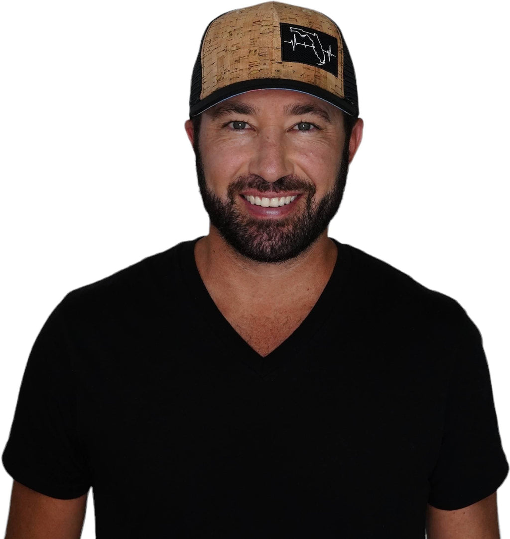 Florida Hat - Baseball Hat Fit - Cork - Black - Trucker Mesh