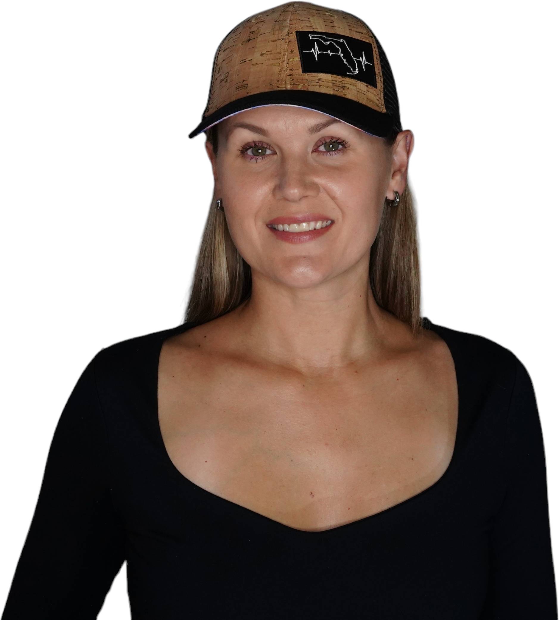 Florida Hat - Baseball Hat Fit - Cork - Black - Trucker Mesh