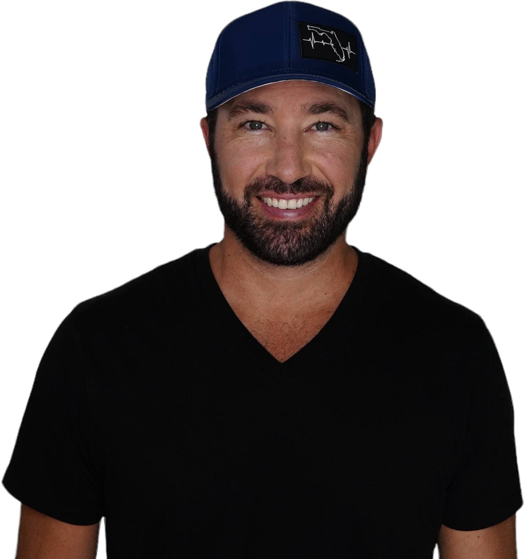 The Heartbeat Brand Florida Hat - Baseball Hat Fit - Dark Blue - Laser Mesh — detail close-up
