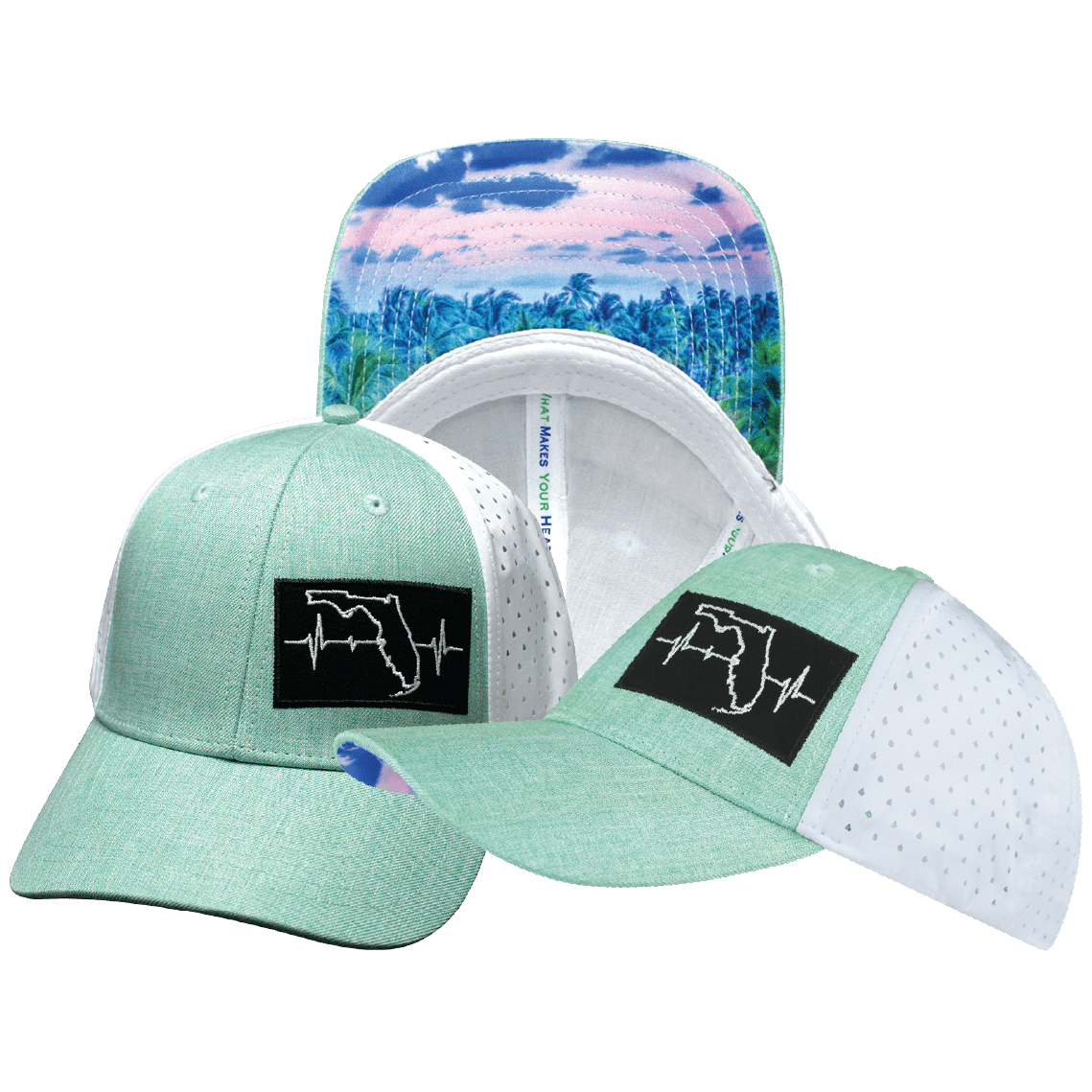 Florida Hat - Low Profile - Ponytail - Teal / White - Laser Mesh