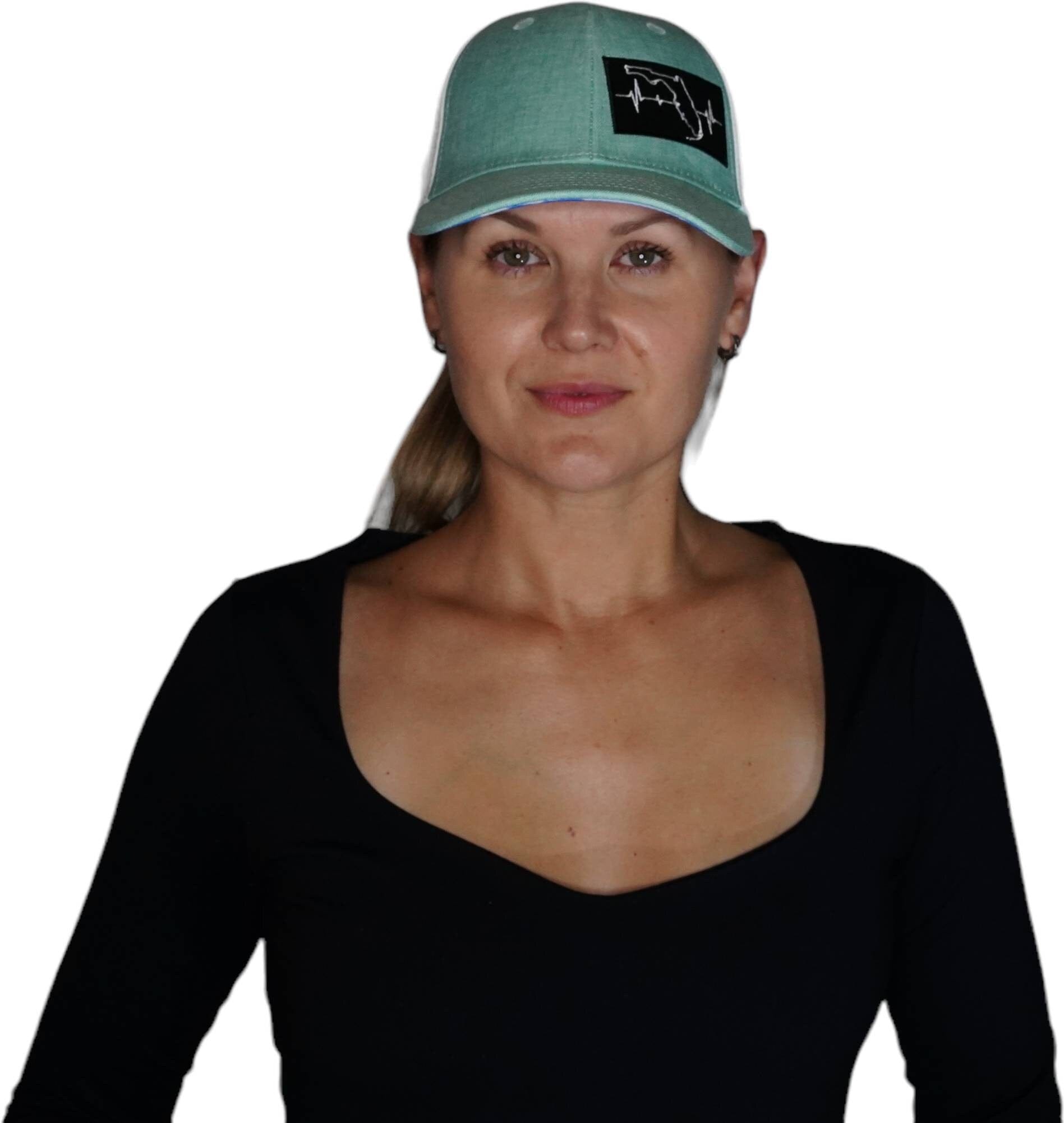 Florida Hat - Low Profile - Ponytail - Teal / White - Laser Mesh