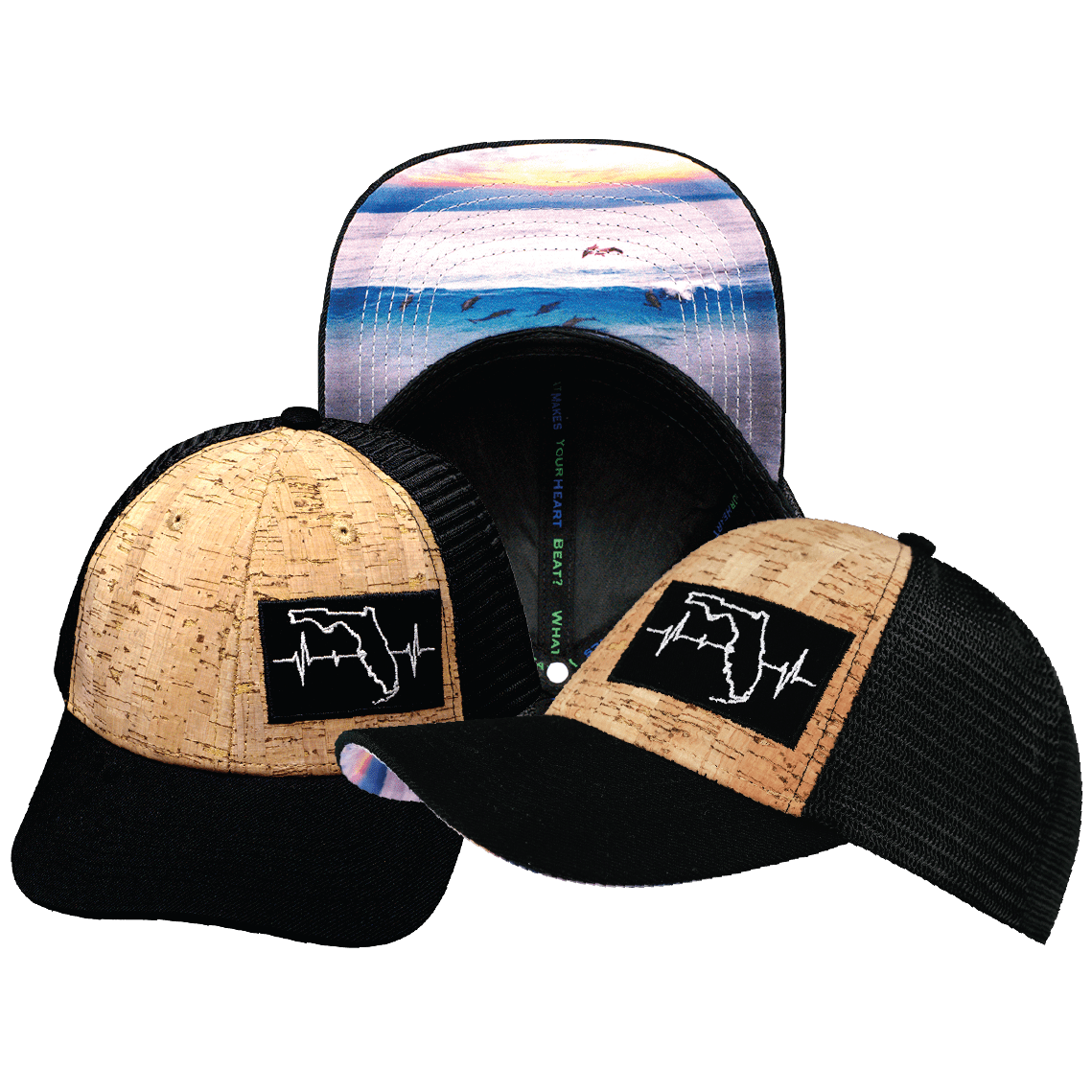 Florida Hat - Low Profile - Cork - Black - Trucker Mesh