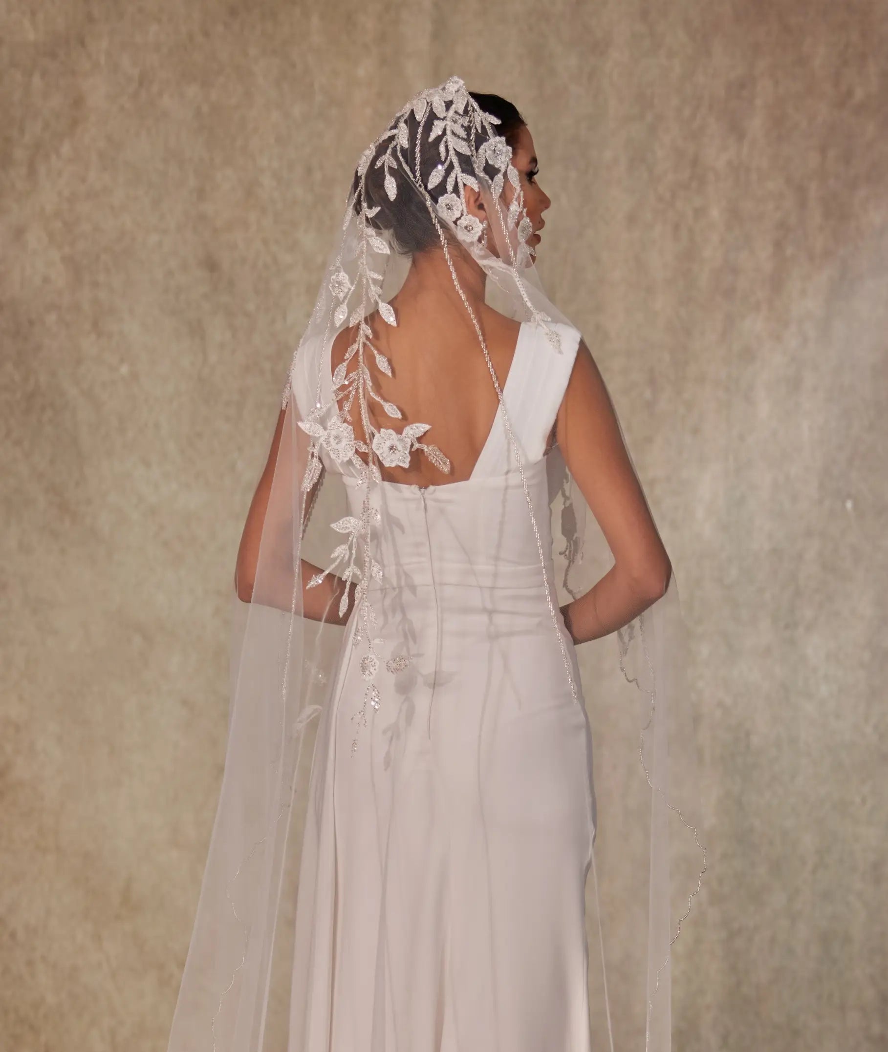 Flower Embroideried Wedding Veil- D230 – Bridal Port, view 12