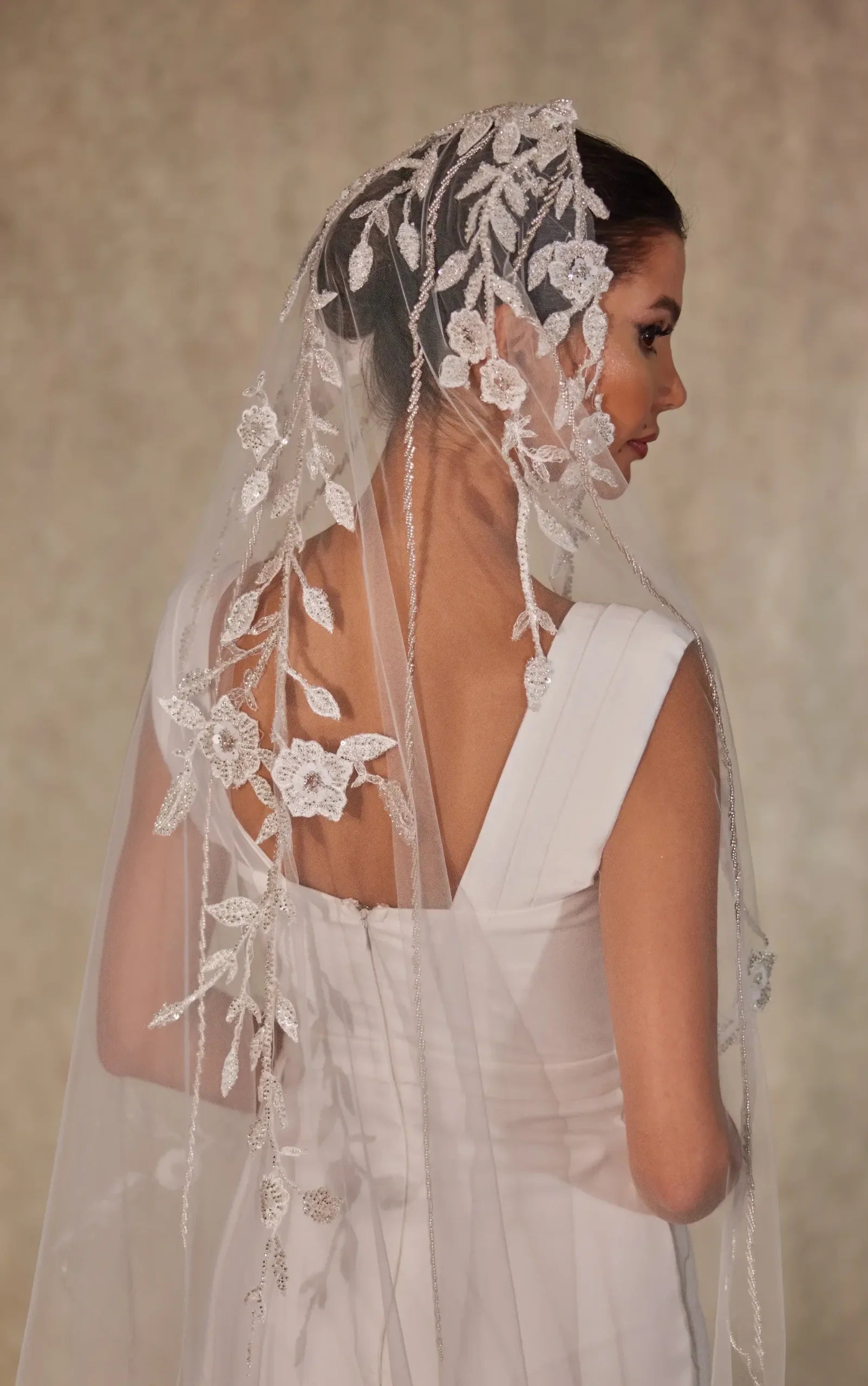 Flower Embroideried Wedding Veil- D230 – Bridal Port, view 9