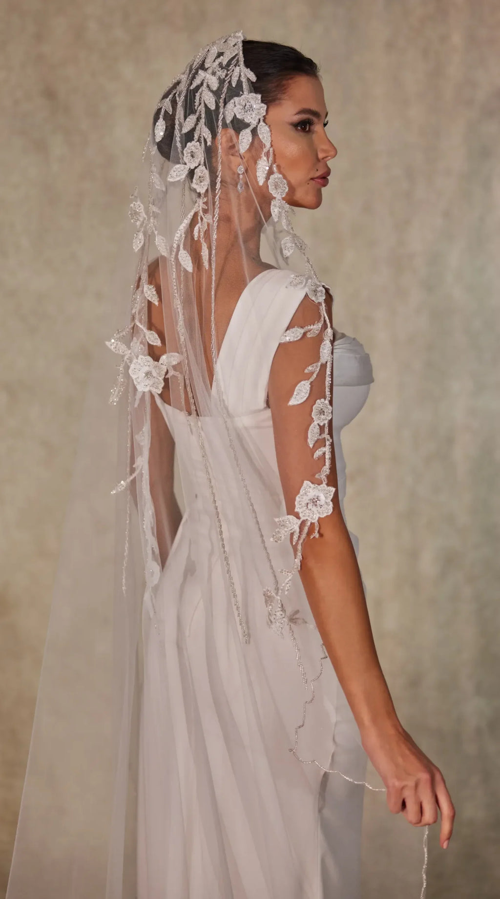 Flower Embroideried Wedding Veil- D230 – Bridal Port, view 10