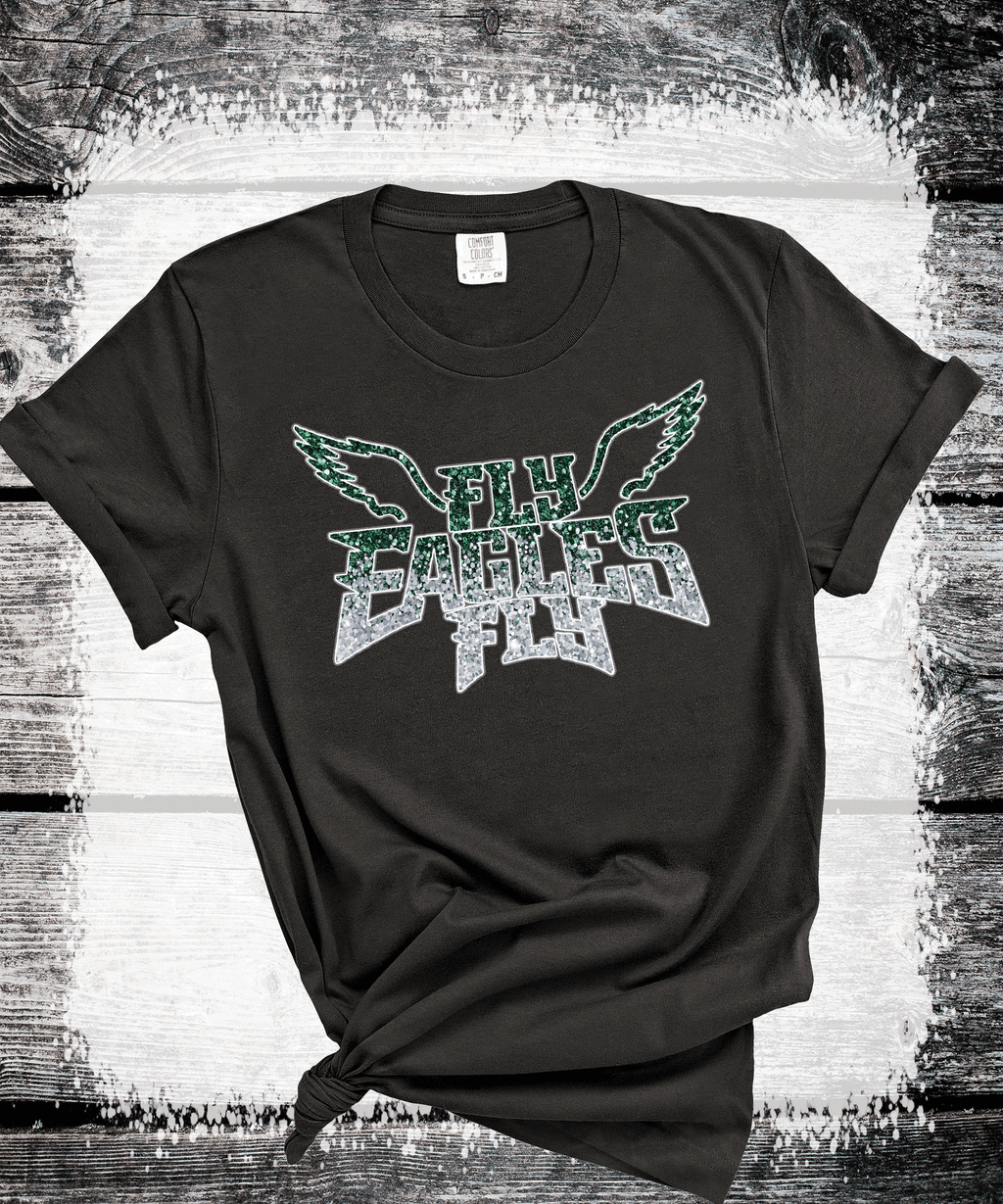 A Blessed Texas Mess Boutique EAGLES Fly Birds Fly Faux Glitter Bling Philadelphia Football Sweatshirt,… — construction detail