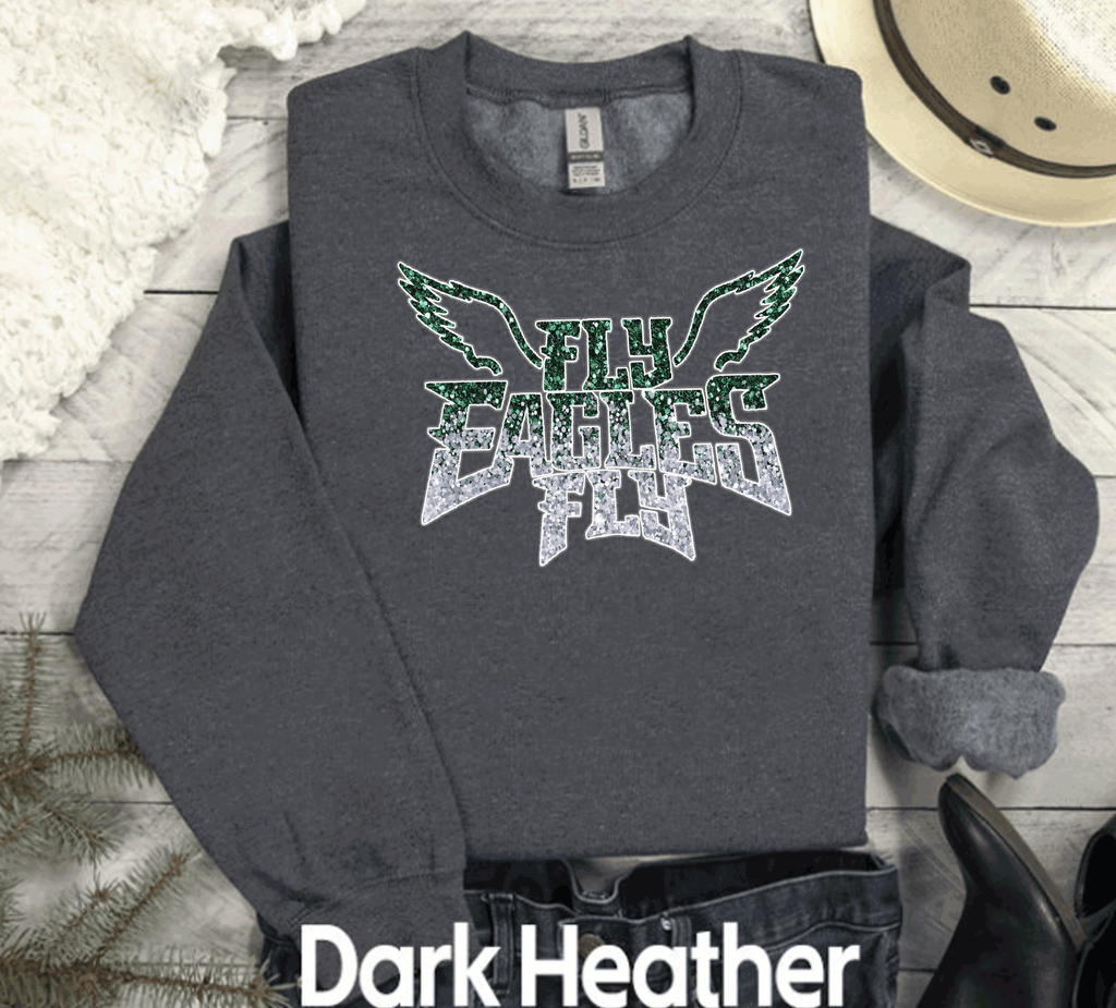 A Blessed Texas Mess Boutique EAGLES Fly Birds Fly Faux Glitter Bling Philadelphia Football Sweatshirt,… — dtf / graphic shirts category context