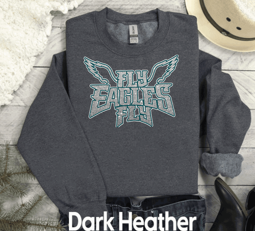 A Blessed Texas Mess Boutique EAGLES Fly Birds Fly Faux Glitter Bling Philadelphia Football Sweatshirt,… — dtf / graphic shirts category context