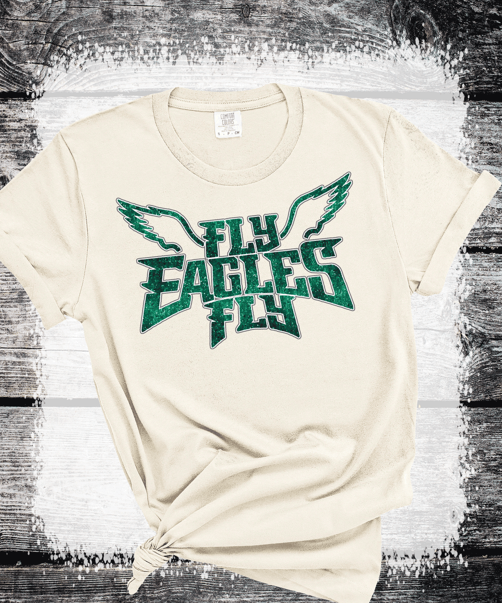 A Blessed Texas Mess Boutique EAGLES Fly Birds Fly Faux Glitter Bling Philadelphia Football Sweatshirt,… — lifestyle worn / used context