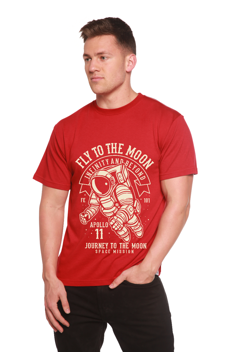 Spun Bamboo Fly To The Moon Men's Bamboo Viscose/Organic Cotton Short Sleeve Graphic T-Shirt — packaging