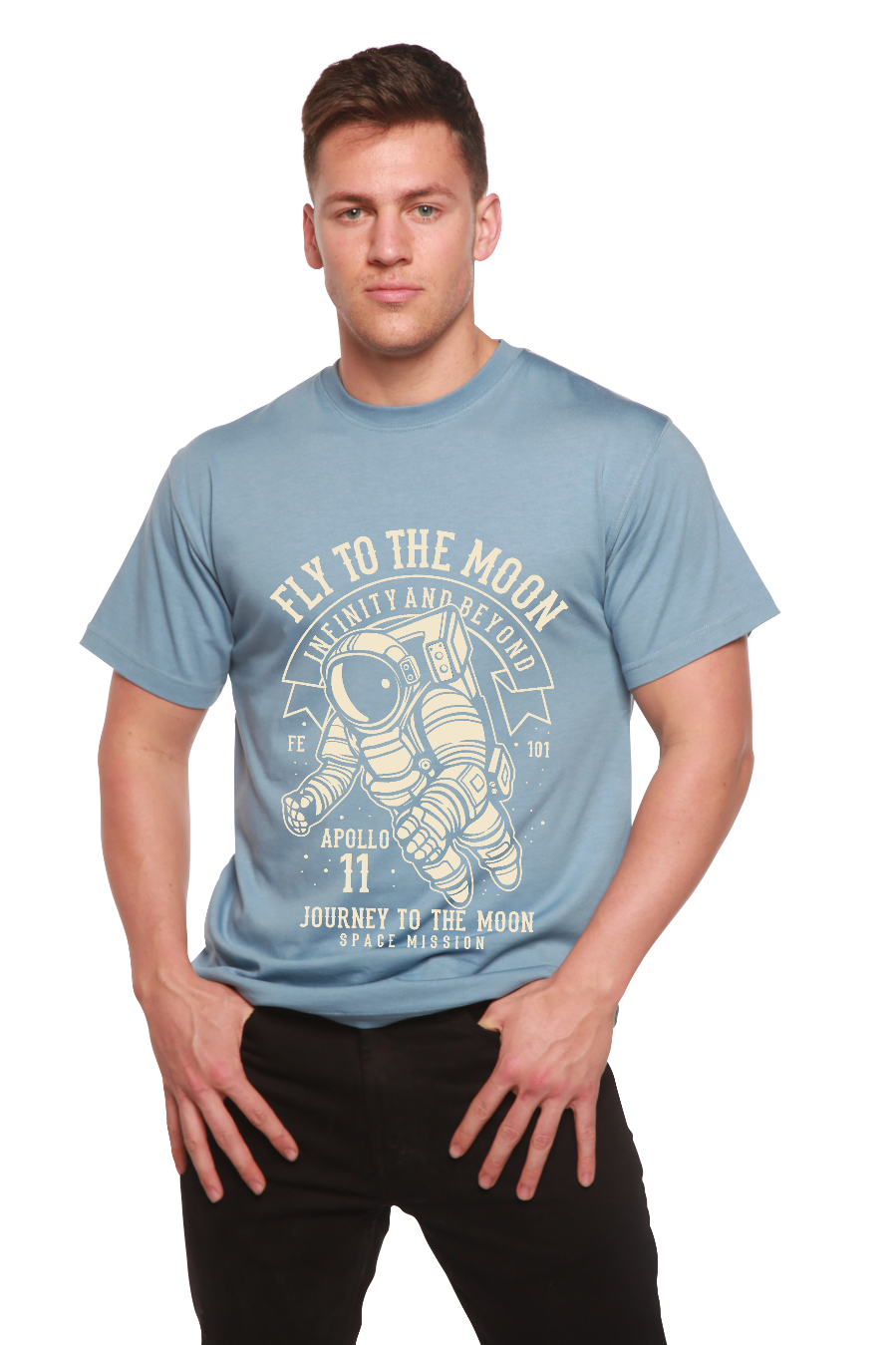 Spun Bamboo Fly To The Moon Men's Bamboo Viscose/Organic Cotton Short Sleeve Graphic T-Shirt — lifestyle context