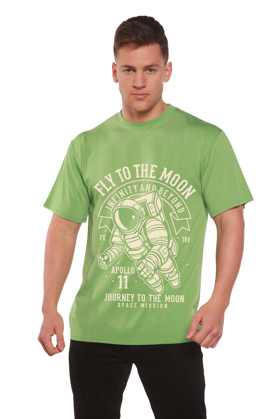 Spun Bamboo Fly To The Moon Men's Bamboo Viscose/Organic Cotton Short Sleeve Graphic T-Shirt — alternative angle