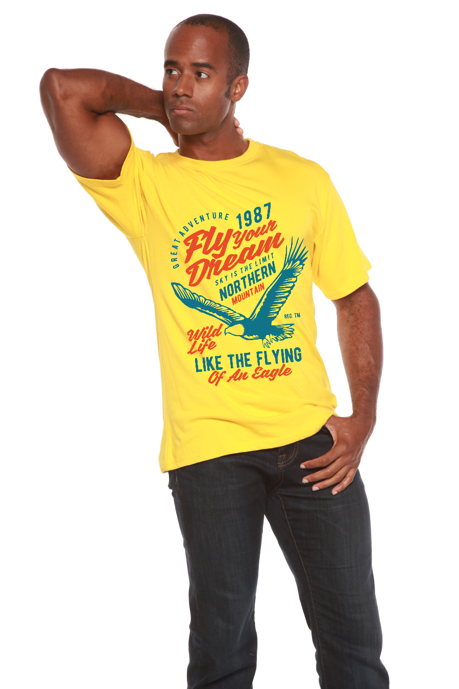 Spun Bamboo Fly Your Dream Men's Bamboo Viscose/Organic Cotton Short Sleeve Graphic T-Shirt — size reference