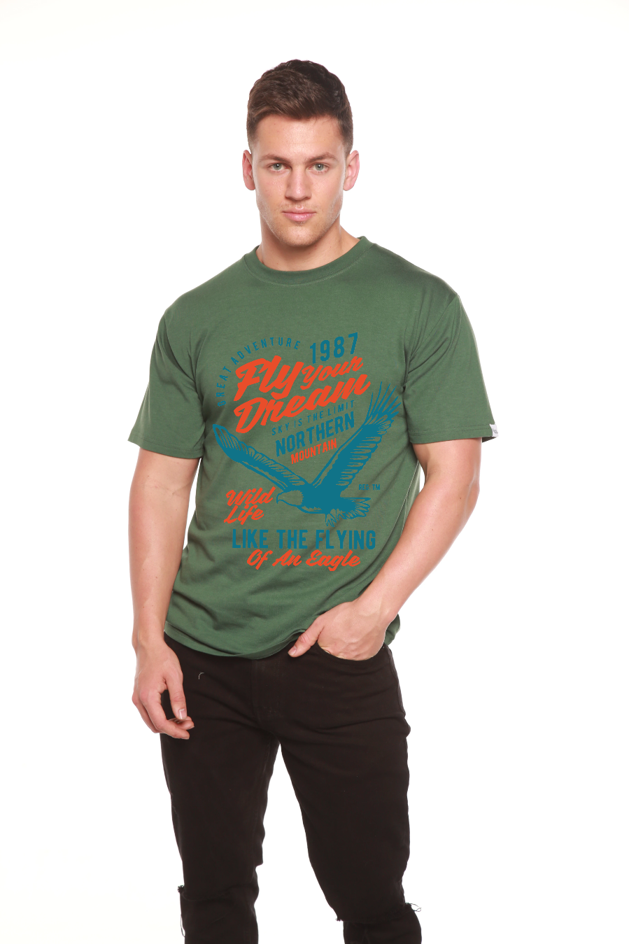 Spun Bamboo Fly Your Dream Men's Bamboo Viscose/Organic Cotton Short Sleeve Graphic T-Shirt — fabric or material detail