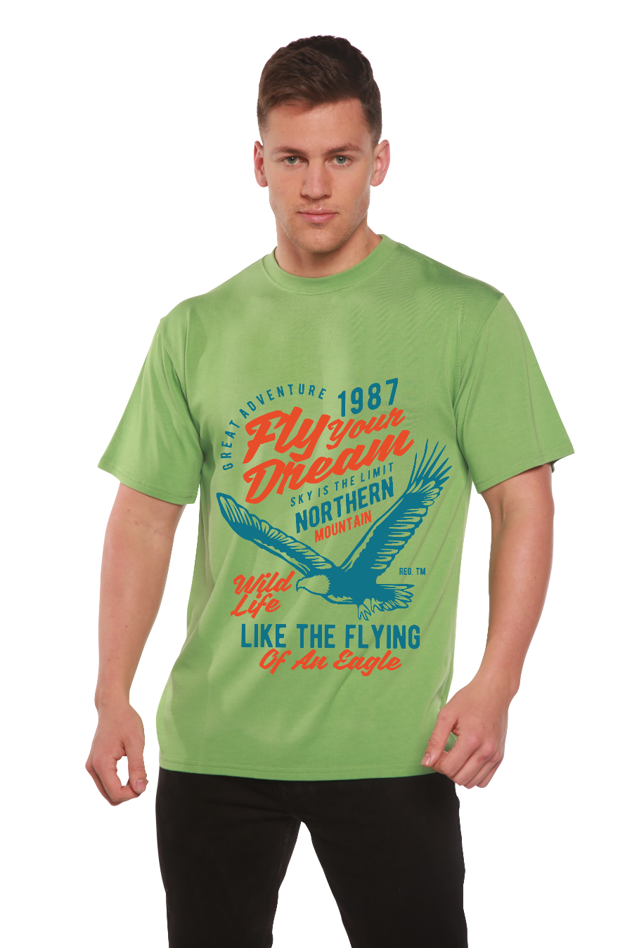 Spun Bamboo Fly Your Dream Men's Bamboo Viscose/Organic Cotton Short Sleeve Graphic T-Shirt — in-use photo