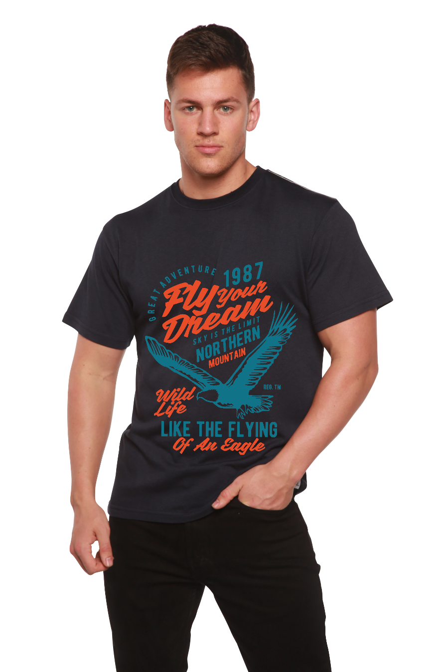 Spun Bamboo Fly Your Dream Men's Bamboo Viscose/Organic Cotton Short Sleeve Graphic T-Shirt — packaging