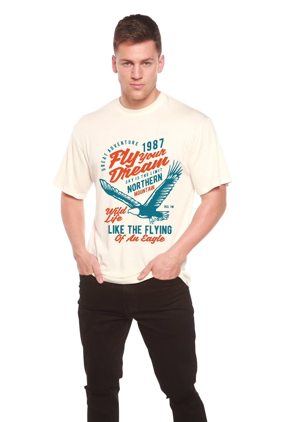 Spun Bamboo Fly Your Dream Men's Bamboo Viscose/Organic Cotton Short Sleeve Graphic T-Shirt — back view