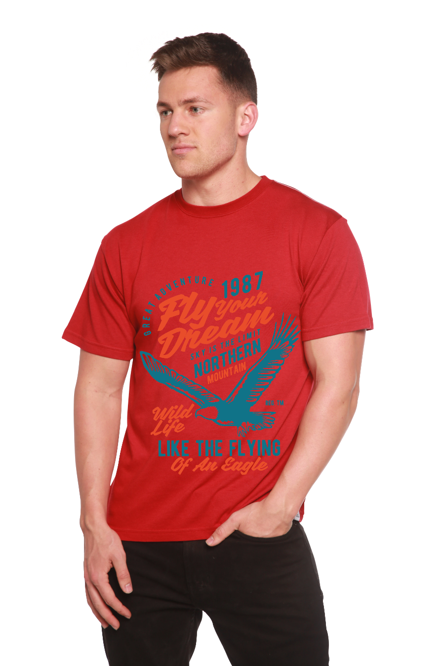Spun Bamboo Fly Your Dream Men's Bamboo Viscose/Organic Cotton Short Sleeve Graphic T-Shirt — feature highlight
