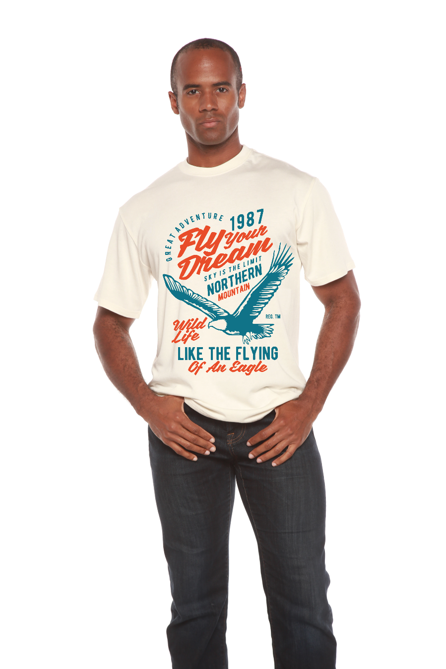 Spun Bamboo Fly Your Dream Men's Bamboo Viscose/Organic Cotton Short Sleeve Graphic T-Shirt — color detail