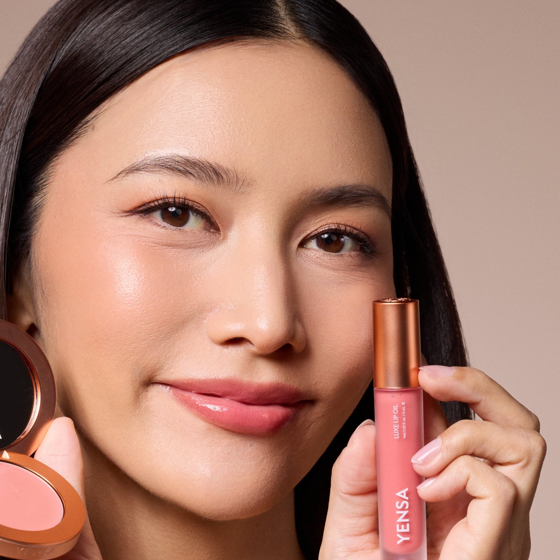 YENSA Luxe Lip Nourishing Oil with Hyaluronic + Vitamin E — product on model