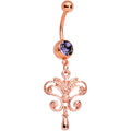 BodyCandy Purple Gem Rose Gold Tone Anodized Chandelier Double Dangle Belly Ring — main product shot