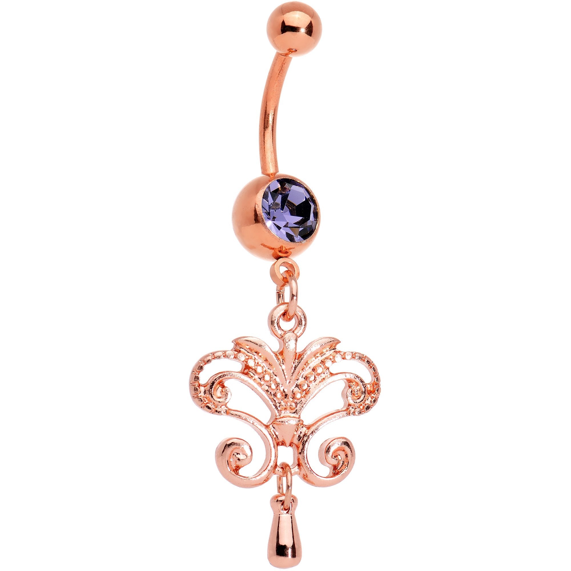 BodyCandy Purple Gem Rose Gold Tone Anodized Chandelier Double Dangle Belly Ring — main product shot