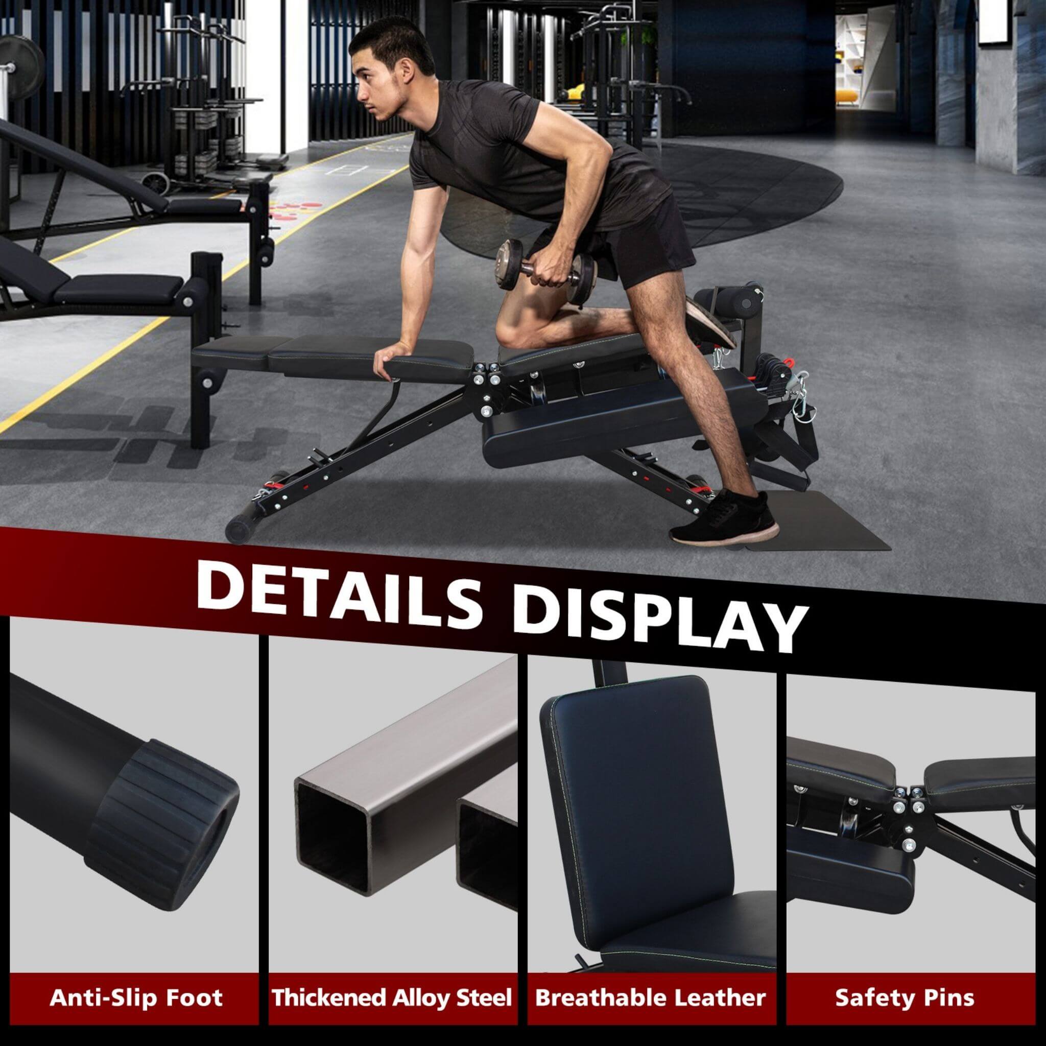 Rovix Foldable Multi-Functional Weight Bench For Full-Body Workouts With Resistance Bands, Footrest, And Leg Extender (SAK736