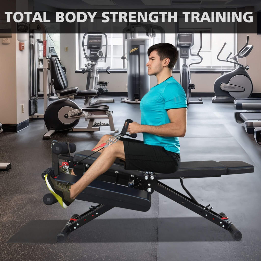 Rovix Foldable Multi-Functional Weight Bench For Full-Body Workouts With Resistance Bands, Footrest, And Leg Extender (SAK736