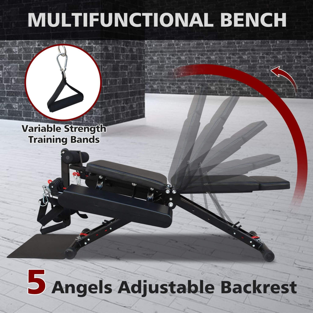 Rovix Foldable Multi-Functional Weight Bench For Full-Body Workouts With Resistance Bands, Footrest, And Leg Extender (SAK736
