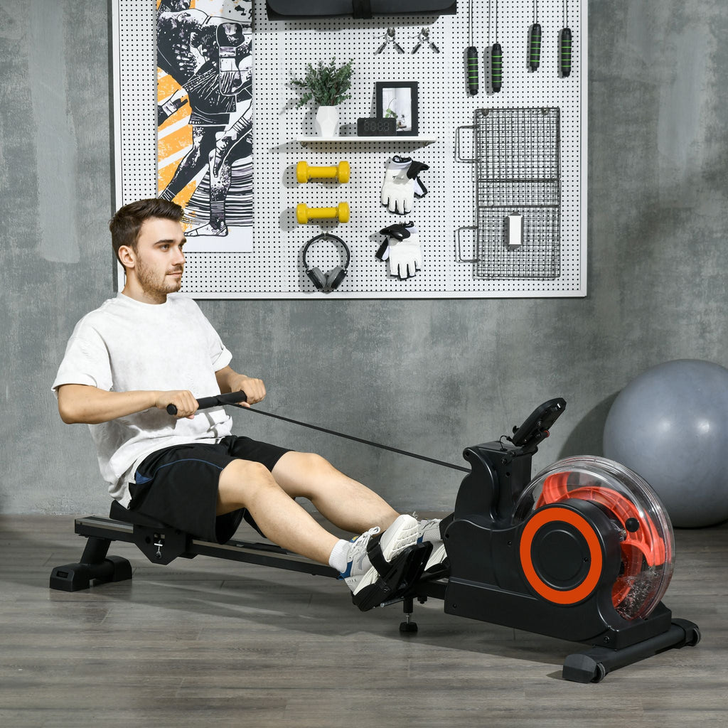 Rovix Foldable Water Rowing Machine With Adjustable Resistance, Wheels, LCD Monitor And Tablet Holder (SAK53758) – SAKSBY WHO