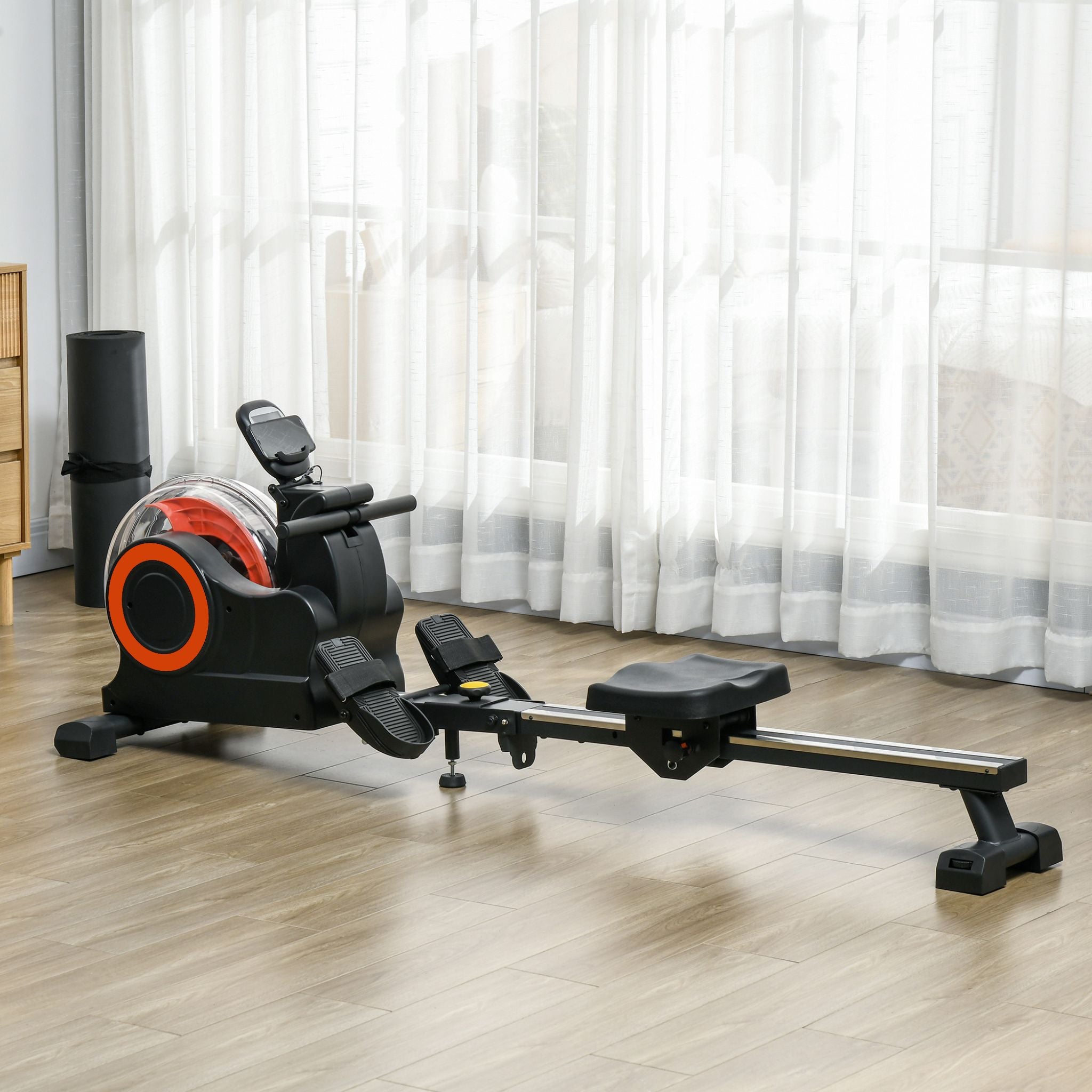 Rovix Foldable Water Rowing Machine With Adjustable Resistance, Wheels, LCD Monitor And Tablet Holder (SAK53758) – SAKSBY WHO