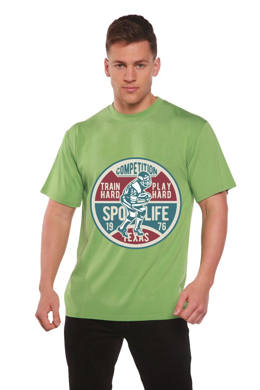Spun Bamboo Football Competition Men's Bamboo Viscose/Organic Cotton Short Sleeve Graphic T-Shirt — alternative angle