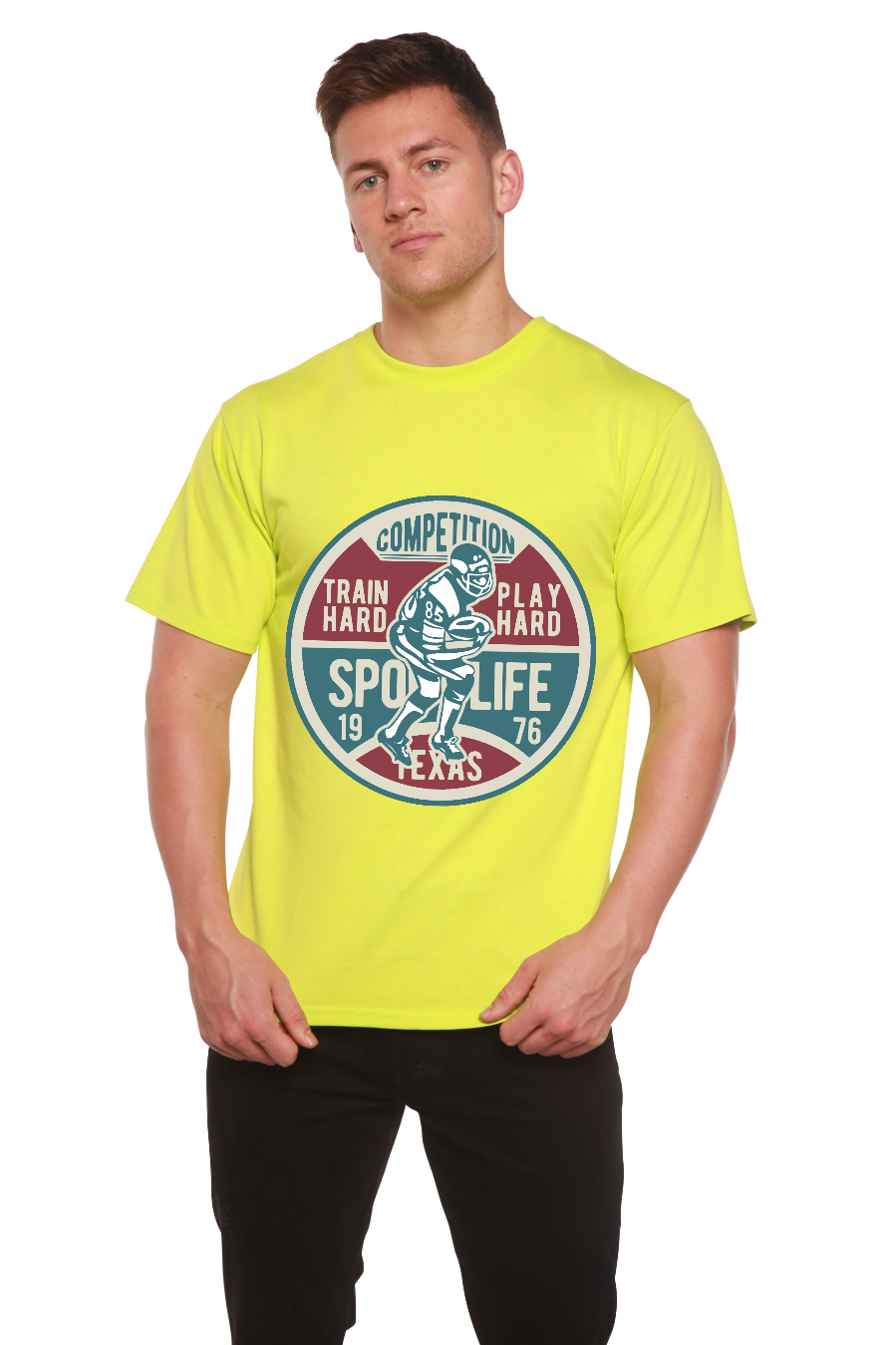 Spun Bamboo Football Competition Men's Bamboo Viscose/Organic Cotton Short Sleeve Graphic T-Shirt — comparison shot
