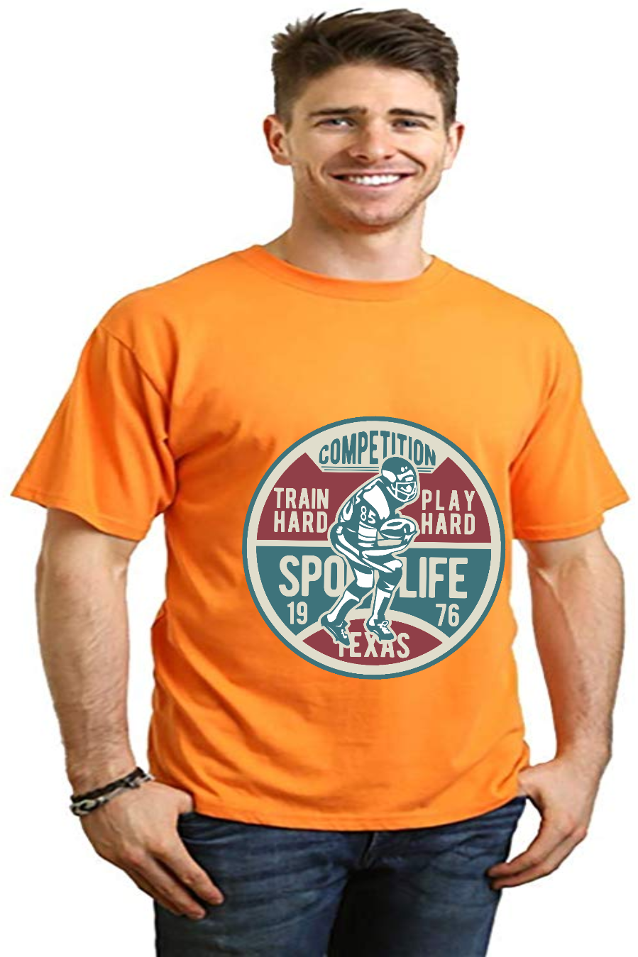 Spun Bamboo Football Competition Men's Bamboo Viscose/Organic Cotton Short Sleeve Graphic T-Shirt — fabric or material detail