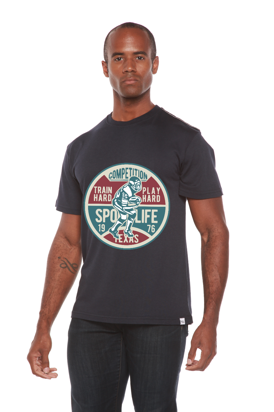 Spun Bamboo Football Competition Men's Bamboo Viscose/Organic Cotton Short Sleeve Graphic T-Shirt — lifestyle context