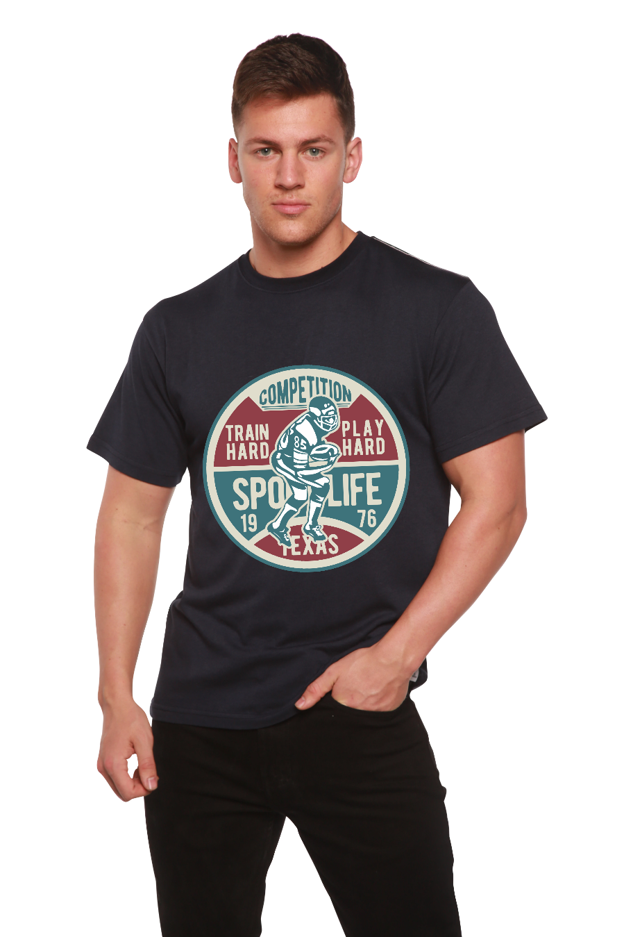 Spun Bamboo Football Competition Men's Bamboo Viscose/Organic Cotton Short Sleeve Graphic T-Shirt — packaging