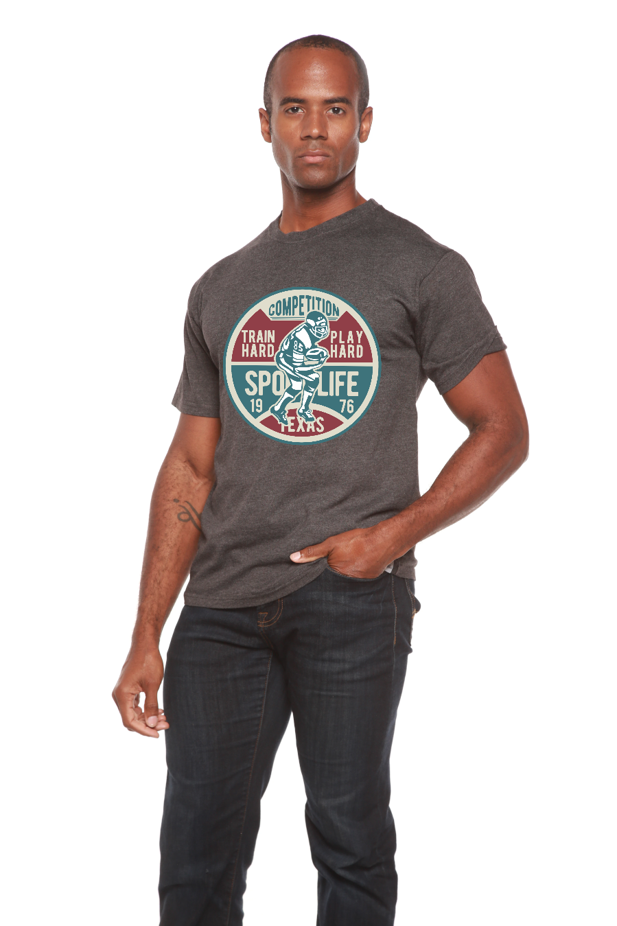 Spun Bamboo Football Competition Men's Bamboo Viscose/Organic Cotton Short Sleeve Graphic T-Shirt — in-use photo