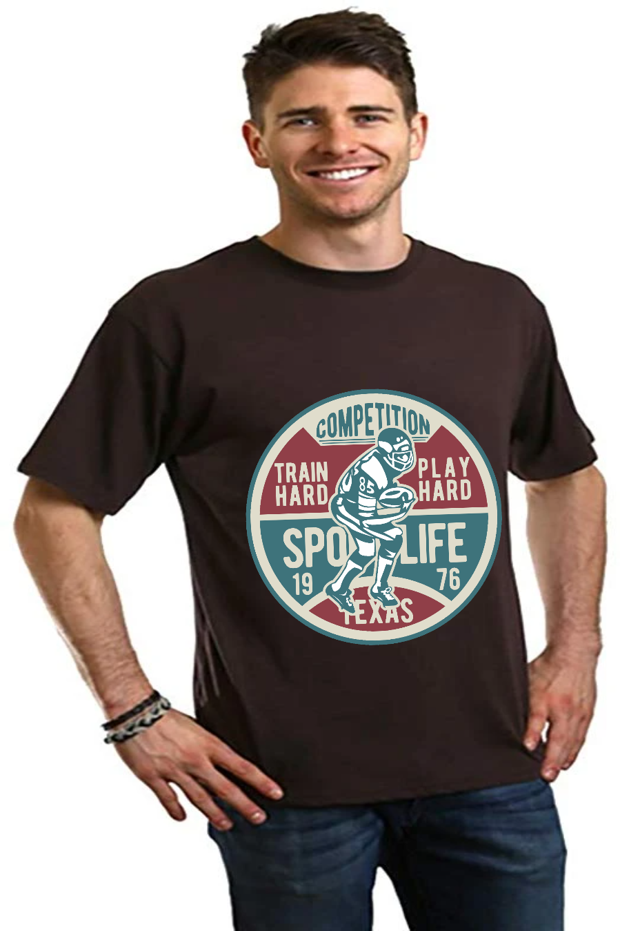 Spun Bamboo Football Competition Men's Bamboo Viscose/Organic Cotton Short Sleeve Graphic T-Shirt — back view