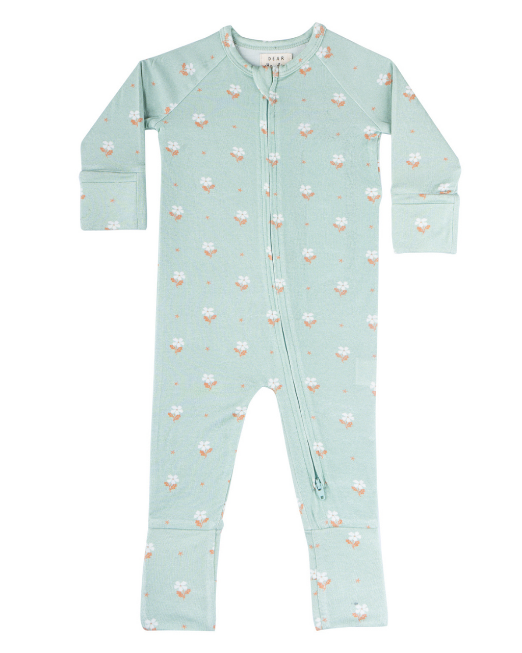 Dear Hayden Modal Convertible Footy Pajamas in Seafoam Floral — lifestyle context